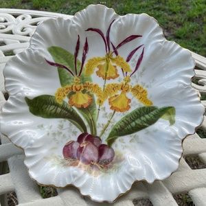 Antique Porcelain Limoges Set of Nine decorative Plates with ORCHIDS